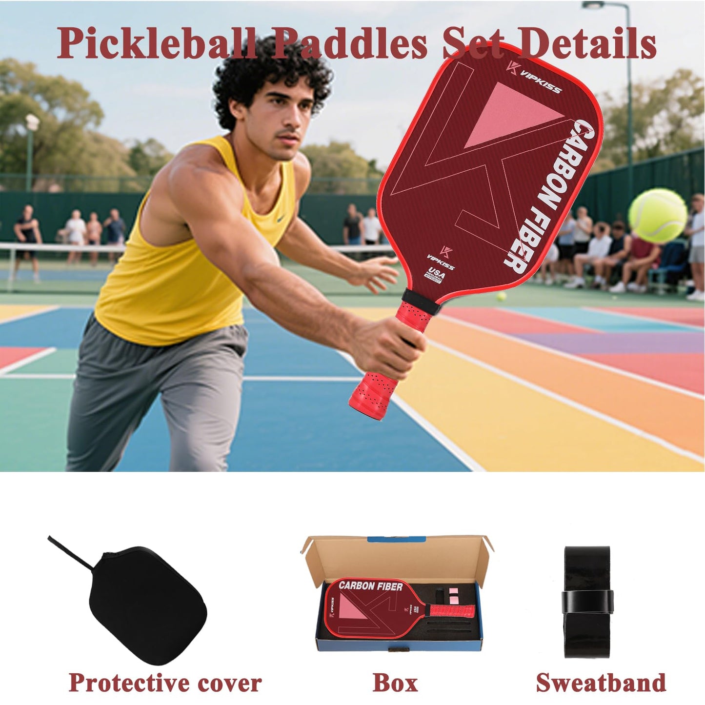 Pickleball Paddle, USAPA Approved Aramid Fiber Pickle Ball Paddle with 16MM Polypropylene Honeycomb Core, Lightweight Pickleball Racket for Men & Women, Durable Paddle for Indoor Outdoor Play