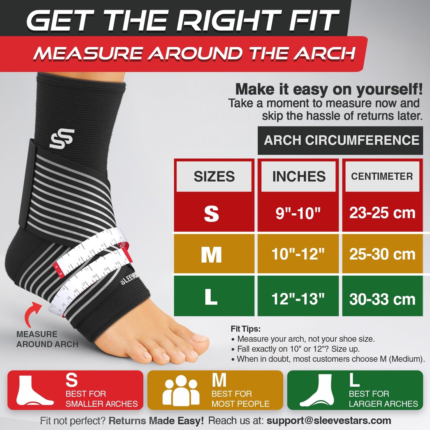 Sleeve Stars Ankle Brace for Women & Men, Ankle Wrap for Sprained Ankle, Compression Sleeve for Plantar Fasciitis Relief, Easy Customizable Support: w/Removable Strap (Single/L:12"-13"/Black)