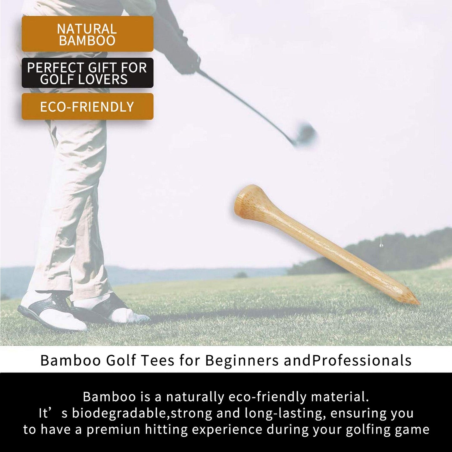 KLLsmDesign 1000pcs Per Pack Natural Bamboo Golf Tees, 2.75 Inch (7cm) Length, PGA Approved for Professional Player or Beginner's Trainning. Stronger Than Wood, No Side Spin Friction.