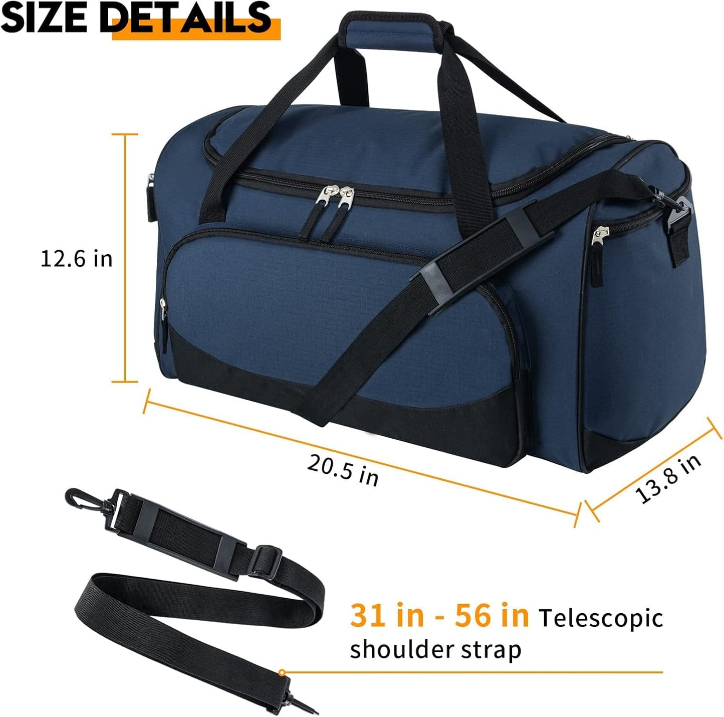 Uarition Gym Duffle Bag - 55L Navy Blue Heavy-Duty Duffel for Sports, Workouts & Travel