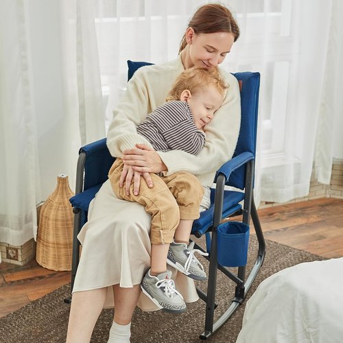 Ever Advanced Lightweight Folding Rocking Camping Chair - Padded Portable Rocker for Outdoors, Blue