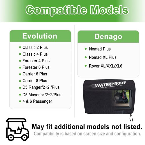 Corztg 2Pcs Golf Cart Waterproof Touchscreen Cover Compatible with Evolution & Denago, Golf Cart Accessories Fits Classic 2/4 Plus, Forester, D5 Ranger/Maverick, Nomad/Rover,Dustproof Sun Shade