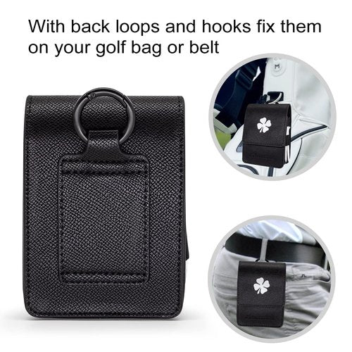 Aliennana Golf Rangefinder Case Premium Leather for Bushnell Callaway Universal Range Finder Carry Bag with Tee Holder Belt Clip for Most Brands Rangefinders (Black1)