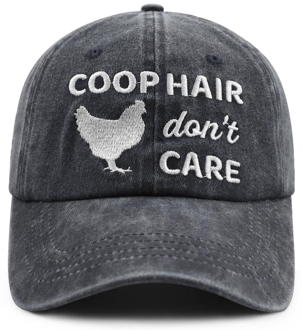 Chicken Gifts for Women Men, Coop Hair Don't Care Chicken Hat, Funny Chicken Decor Baseball Cap, Birthday Gifts for Dad Mom Friend Farmer Chick Lovers Black