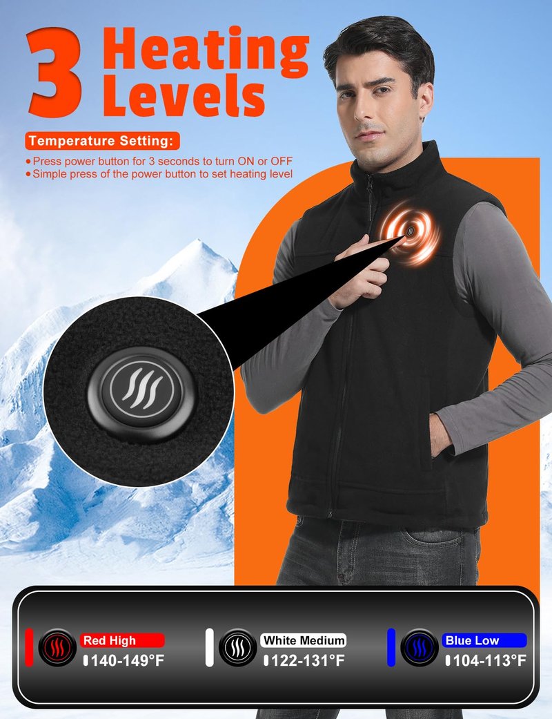 Vokora Heated Vest for Men with Battery Pack, Lightweight Fleece Electric Heating Vest for Winter Outdoor Hunting
