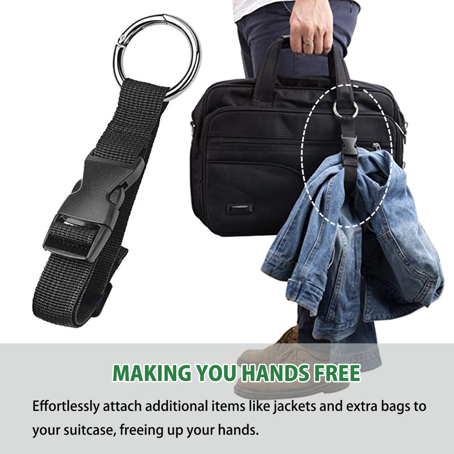 Haojiaho 3 Pcs Add a Bag Luggage Straps, Jacket Holder, Make Your Hands Free, Adjustable Suitcase Belt Straps, Travel Accessories for Connecting Luggage or Backpack, Black