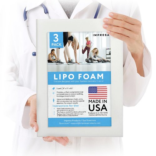 IMPRESA Liposuction Foam Pads - 3-Pack - White - 8 x 11 x 0.5 in - for Abdominal Binder Post Surgery - Even Pressure for Liposuction Compression Garments - Custom Fit for Tummy Tuck Recovery