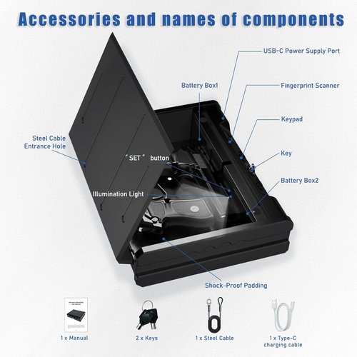 **Biometric Gun Safe by [Brand Name] - Quick-Access Handgun Safe with Fingerprint & Digital Keypad | Fits 2 Pistols | Heavy-Duty Steel for Home & Car**
