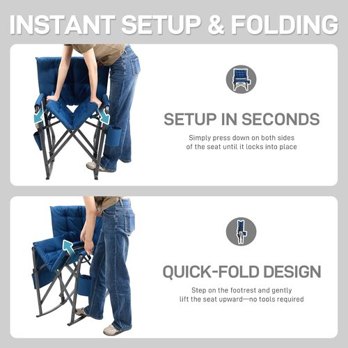 Ever Advanced Lightweight Folding Rocking Camping Chair - Padded Portable Rocker for Outdoors, Blue