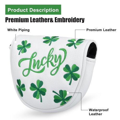 Golf Mallet Putter Cover Head Cover, Magnetic Closure Lucky Clover Design Premium Leather Golf Headcovers Golf Mallet Putter Cover Fits for OZ1 MEZZ 1 MEZZ1 MAX Putter