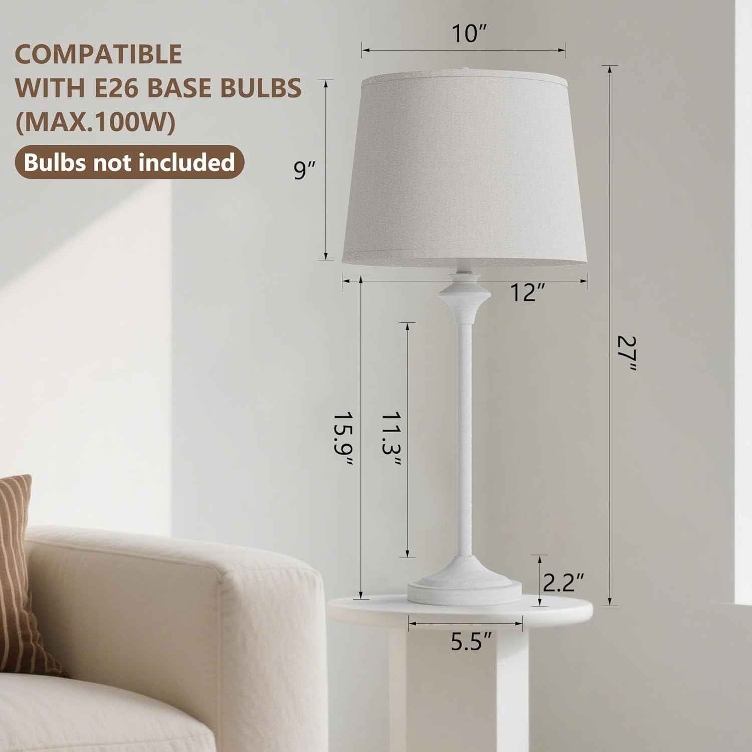 Brass Gold Table Lamps Set of 2 - 26" Modern Buffet & Nightstand Lamps for Living Room, Bedroom, Office