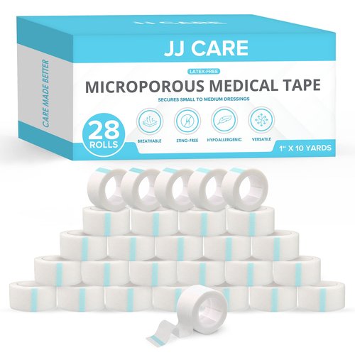 JJ CARE Micropore Tape [Pack of 28], 1” x 10 Yards, Breathable Paper Tape Medical Use, Latex-Free Paper Surgical Tape, Individually Boxed Paper Bandage Tape Rolls