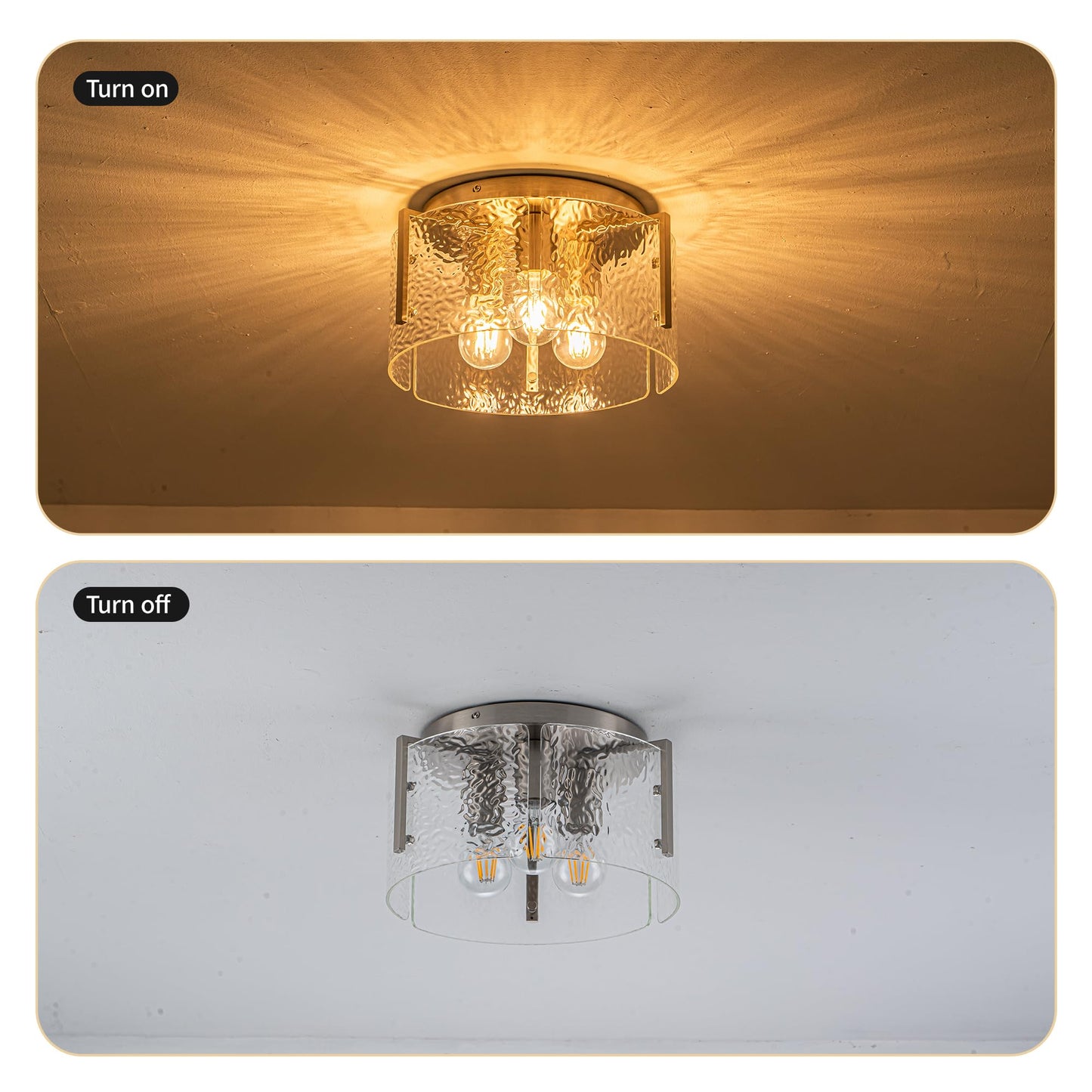 MAYNA Modern Nickel Semi Flush Mount Ceiling Light Fixture, 3-Light Glass Ceiling Light, Hallway Light Fixtures Ceiling Mount for Kitchen Entryway Bedroom Laundry Room