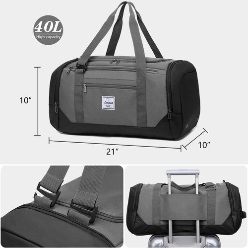 Laripwit Gym Bag - 40L Medium Sports Duffel with Shoe Compartment & Wet Pocket | Gray