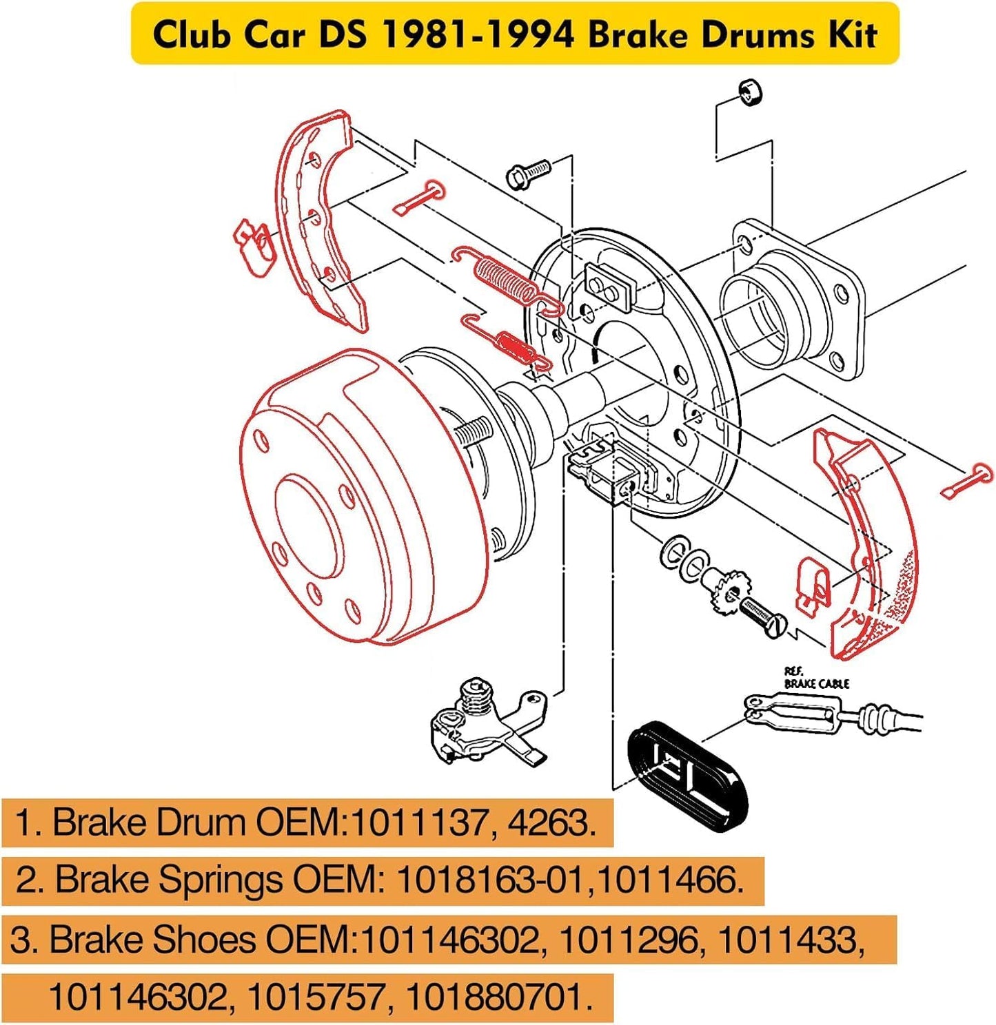 LEAPGOMAX Golf Cart Brake Drum/Hub Brake Shoes Spring Kit Fit Club Car DS 1981-1994 Tempo 2018 Up Villager Golf Carts OEM 4263 1011137 101146302 101816301