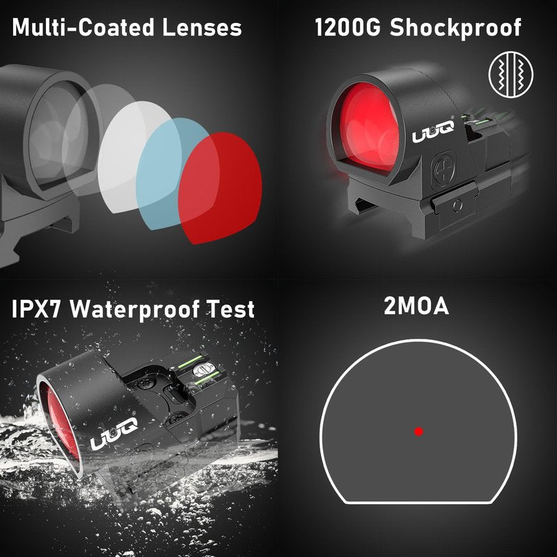 UUQ EagleC28 Shake Awake Red Dot Sight Compatible with RMR/SRO and Picatinny Mount 2moa,1x26mm Round Lens,10 Brightness Micro Reflex Optic for Rifle, Pistol and Shotgun (RMR/SRO with Fiber Optics)