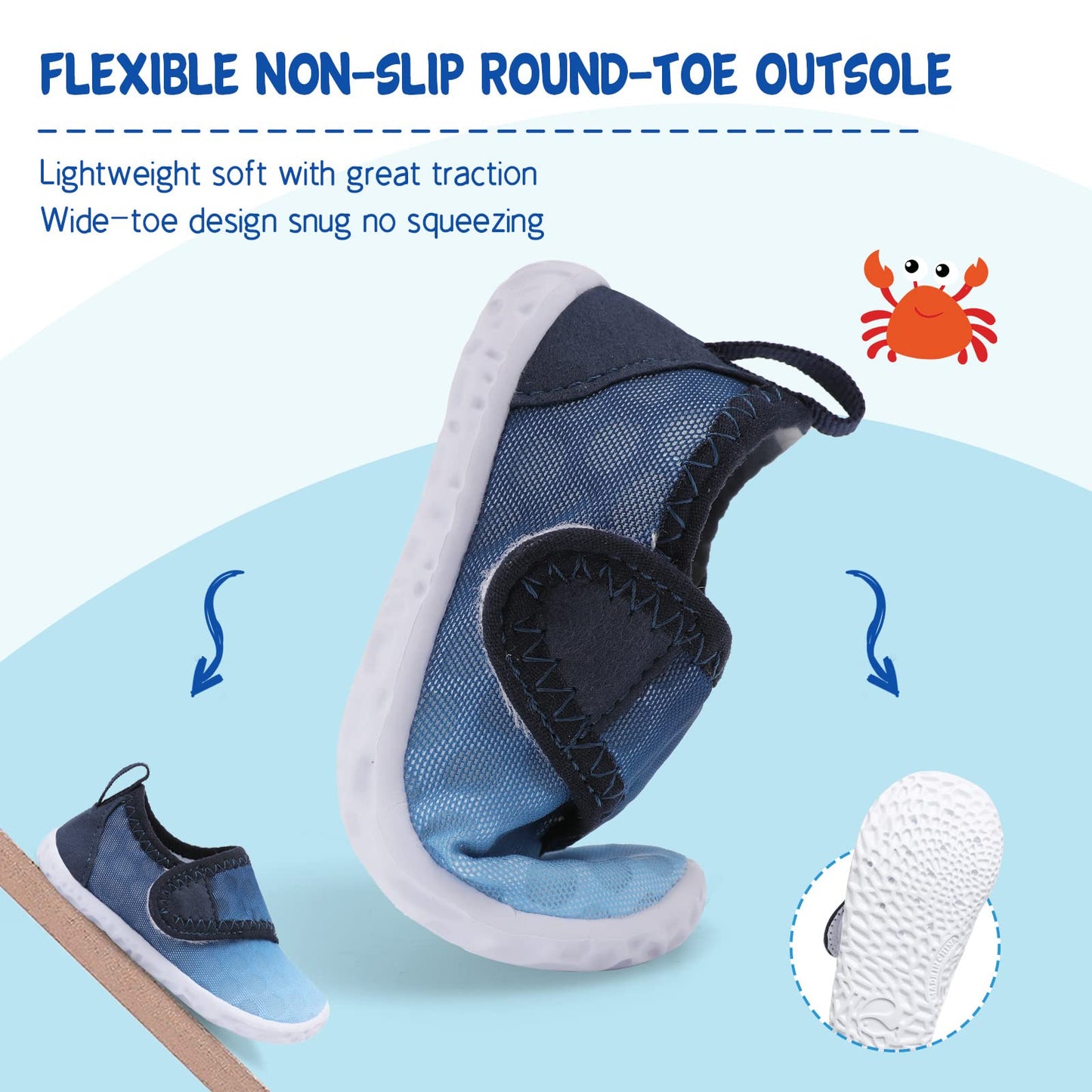 LeIsfIt Toddler Water Shoes Boys Girls Barefoot Aqua Socks Kids Breathable Quick-Dry Swim Shoes for Beach Pool Surf, Gradient Blue, 7 Toddler