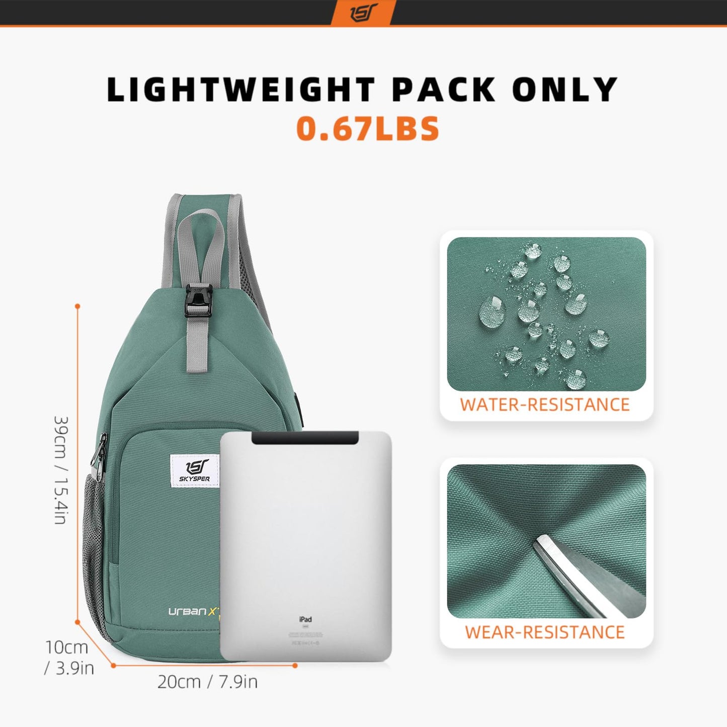 SKYSPER Sling Bag RFID Crossbody Sling Backpack Cross Body Shoulder Bag Travel Hiking Daypack for Women Men(Green)