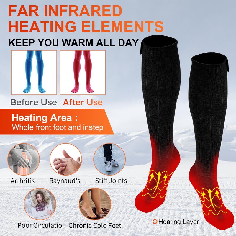 Heated Socks for Men Women APP Control Electric Heating Socks 8000mAh Rechargeable Battery Heate Thermal Socks for Winter Camping Fishing Cycling Skiing Hunting Hiking Black 2 Pair