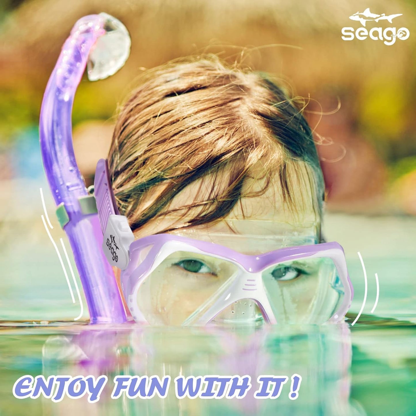 Seago Kids Swim Goggles - Anti-Fog Snorkel Mask with Nose Cover | Panoramic View & Silicone Seal for Ages 6-14