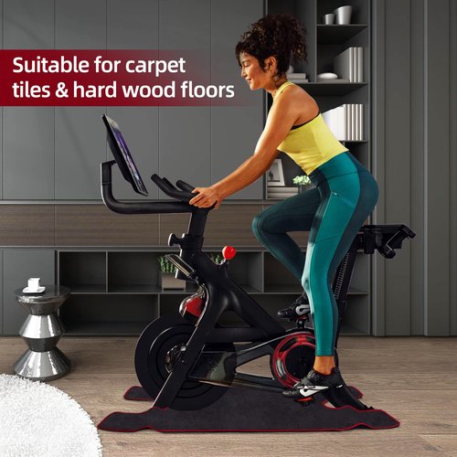 Exercise Bike Sweat Towel Mat, Super Absorbent Spin Bike Sweat Guard, Anti Slip & Machine Washable Mat Compatible with Peloton Bike, Peloton Accessories Black/Red