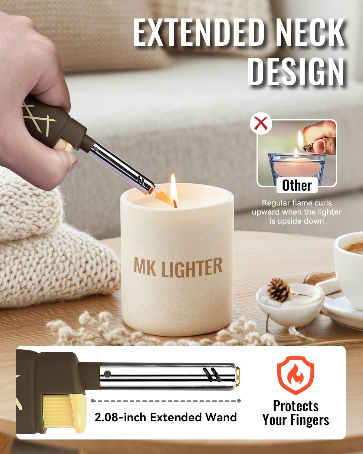 MK Lighter Outdoor Series - Windproof Torch Flame Candle Lighters | 5-Piece Set for BBQ & Camping
