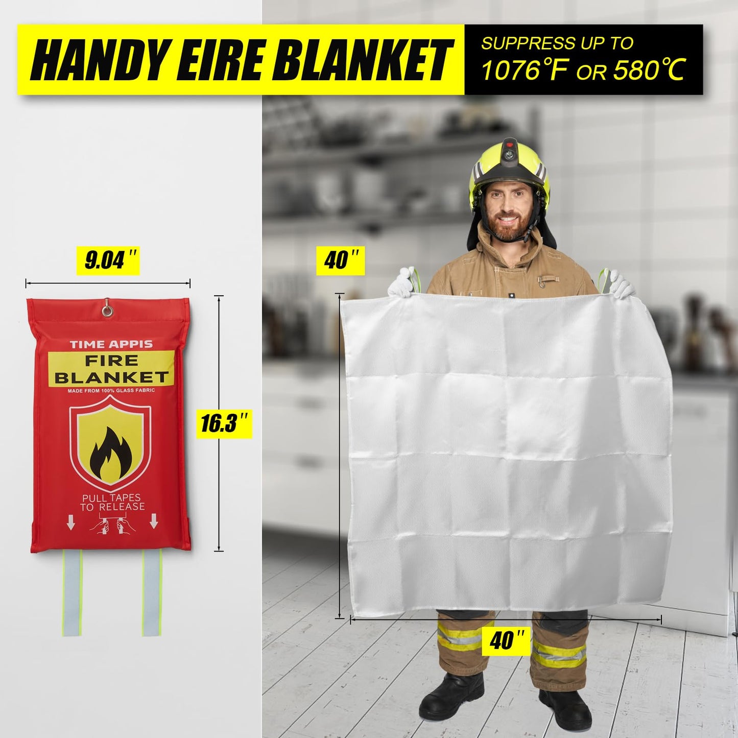 Fire Blanket, 4 Pack Emergency Fireproof Blankets for Home and Kitchen, 40''x40'' with Reflective Strips Heavy Duty Fiberglass Insulation Fireblanket, Emergency Survival Safety for Camping Car BBQ