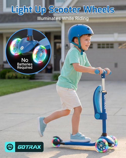 Gotrax KS3 Kids Kick Scooter - LED Lighted Wheels, Adjustable Height, Removable Seat | For Ages 2-8, Up to 110 Lbs