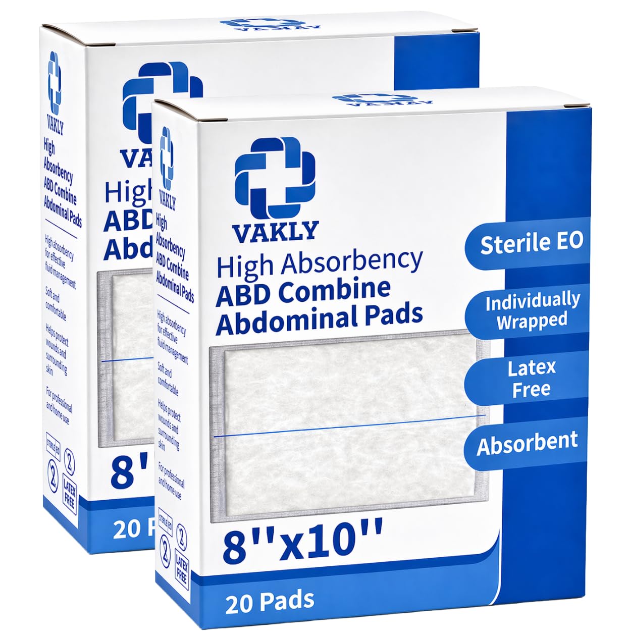 Vakly ABD Pads 8" x 10" Sterile (40 Pack) – Abdominal Combine Gauze Pads, High Absorbency Non-Adherent Dressings, Individually Wrapped for Wound Care & First Aid - Latex Free (40 Pack)