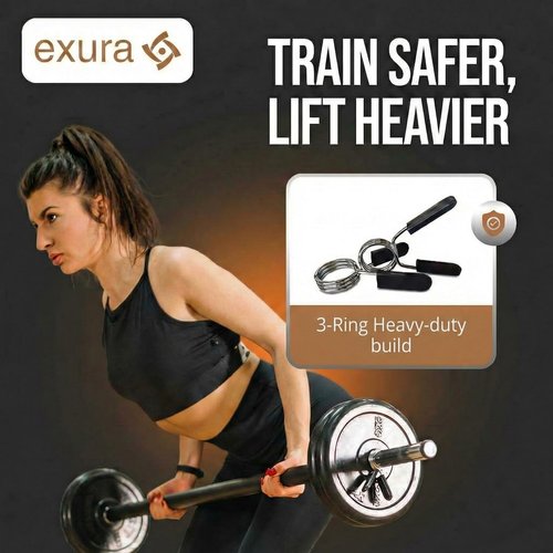 Exura Heavy-Duty Spring Collars for Olympic Barbell -3 Ring Premium Durable Barbell Clamps for Weight Bar - 2-Inch & 1-Inch Compatible, Secure Grip for Home & Commercial Gym, Weight Clips