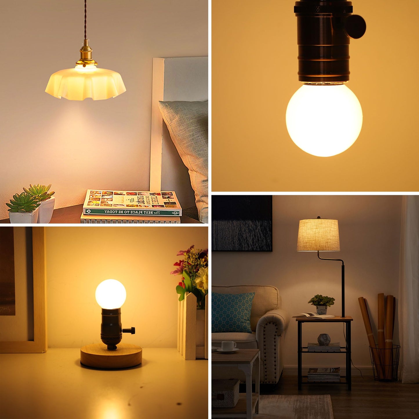 PADMO LUDAZ Dimmable E26 G16.5 LED Light Bulb 40W Equal 4W Frosted Globe Light Bulbs,Small Round Light Bulbs Type G Light Bulb for Chandelier,Pendant,Vanity,Warm White 2700K 400LM,Pack of 2