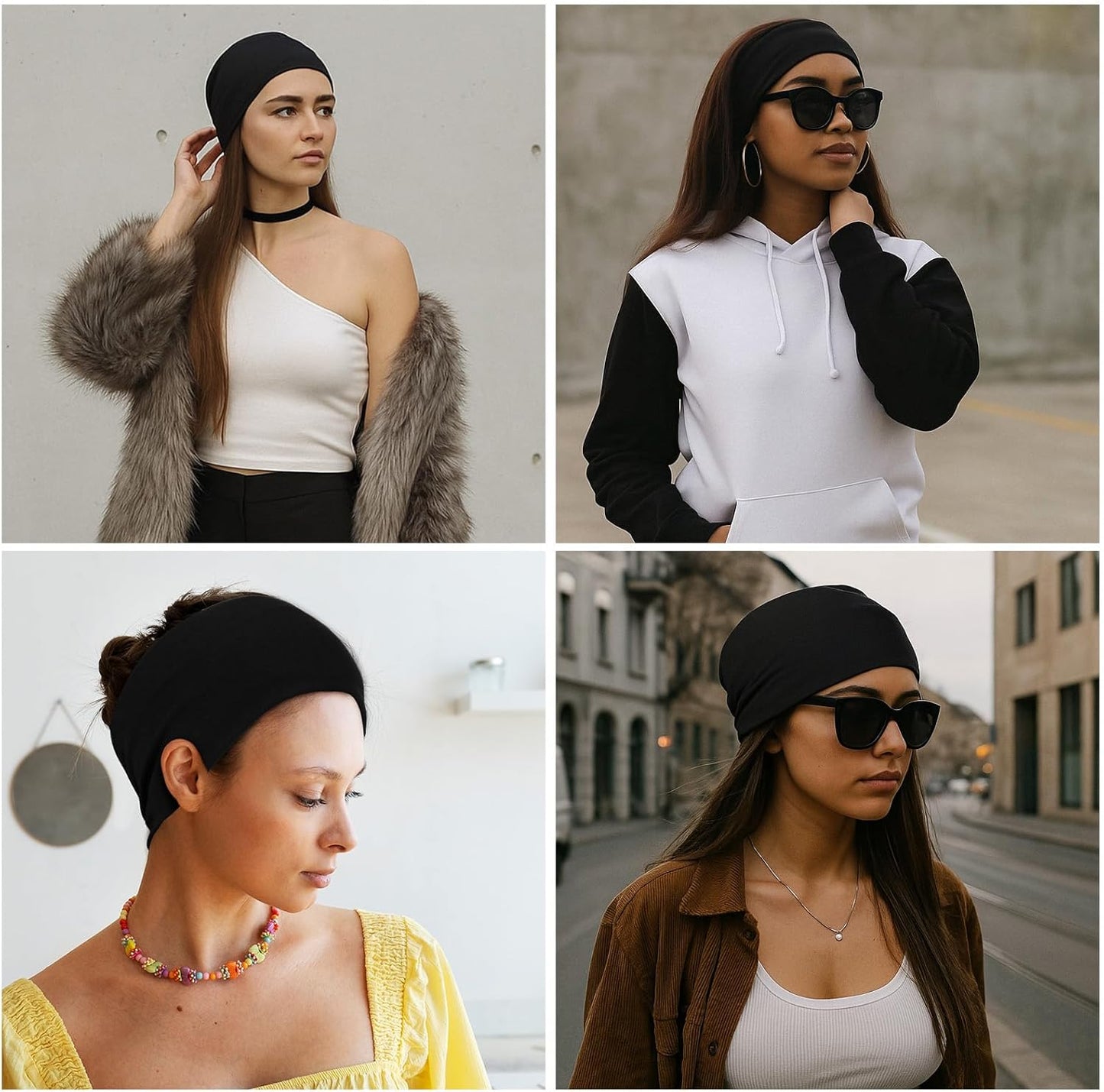 Skiennix Black Headbands - 3 PCS Non-Slip Elastic Sports Hair Bands for Women | Soft & Stretchy Gym Accessories