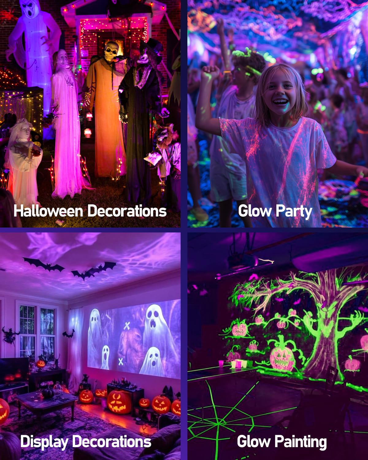 HIBOITEC Halloween Black Light Spotlight Outdoor 12W IP65 Waterproof LED Spot Lights Landscape Lighting with 4.9ft US Plug for Glow Party Body Paint Yard Garden Decorations 1Pack