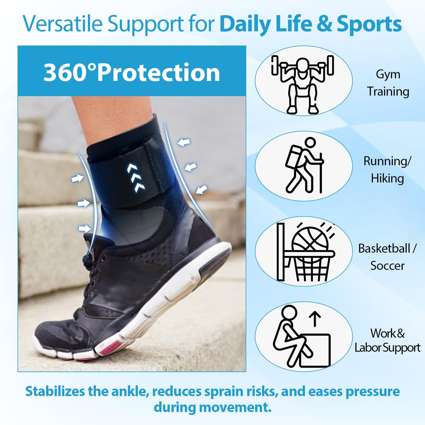 Alpinmett Ankle Brace for Men & Women, Compression Ankle Support Brace with Dual-Sided Plastic Stabilizers, Adjustable X-Strap & Open Heel for Sprain Recovery, Foot Discomfort, Sports & Daily Use 1 Pack