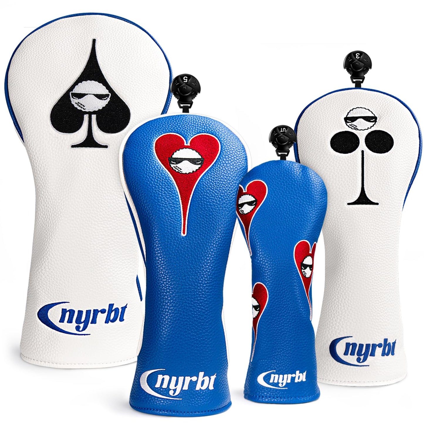 Golf Club Head Covers, Poker Golf Headcovers for Woods and Driver Fairway Hybrids Women Men, Premium PU Leather Magnetic Blade and Mallet Putter Covers 1, 3, 5 and X