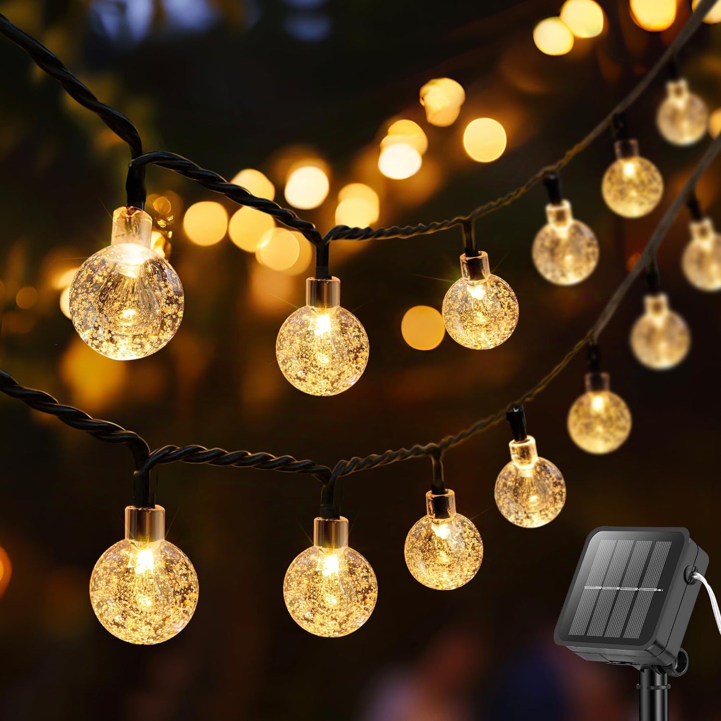 Metaku Solar String Lights for Outside, 20FT 30 LED Crystal Globe String Lights, Solar Powered Outdoor Lights with 8 Lighting Modes, Patio Hanging Lights for Garden, Camping and Party Décor Warm Whit