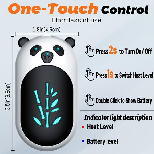 Hand Warmers Rechargeable 2 Pack,6000mAh Cute Panda Shaped Electric Hand Warmer,20Hrs Long Heating Reusable Hand Warmer,Portable Pocket USB Heater for Christmas,Outdoor,Hunting(Black/White)