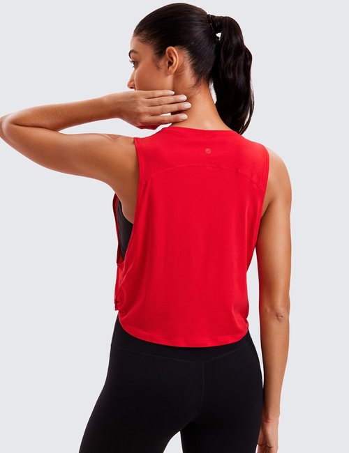 CRZ YOGA Pima Cotton Tank Top for Women - Loose Crop Sleeveless Athletic Shirt for Yoga & Gym
