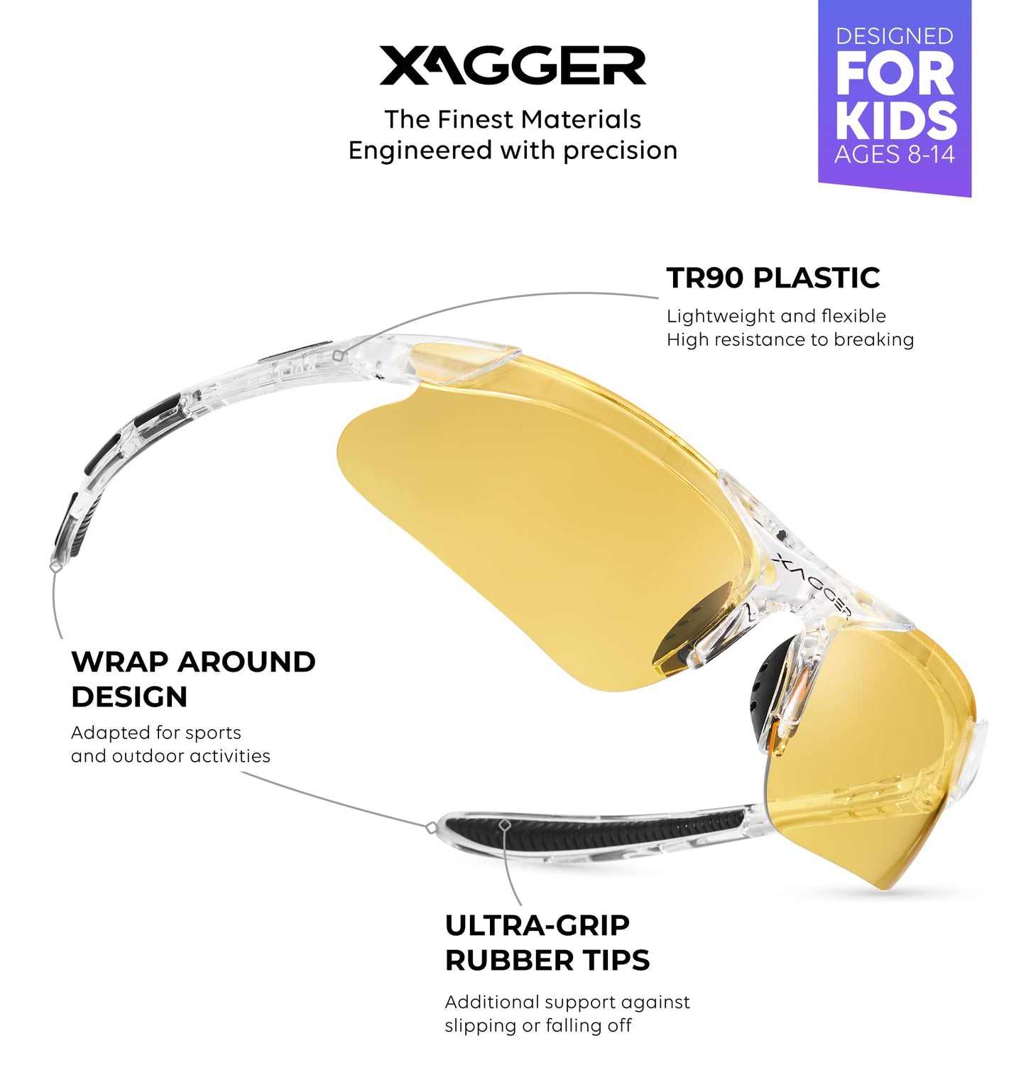 Xagger Kids Youth Polarized Sports Sunglasses for Boys Girls Baseball Softball Glasses TR90 Frame