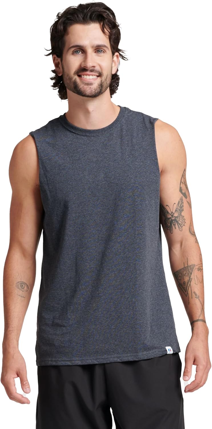Russell Athletic Men's Muscle Shirts - Dri-Power Cotton Blend, Moisture Wicking & Odor Protection, Sizes S-4X