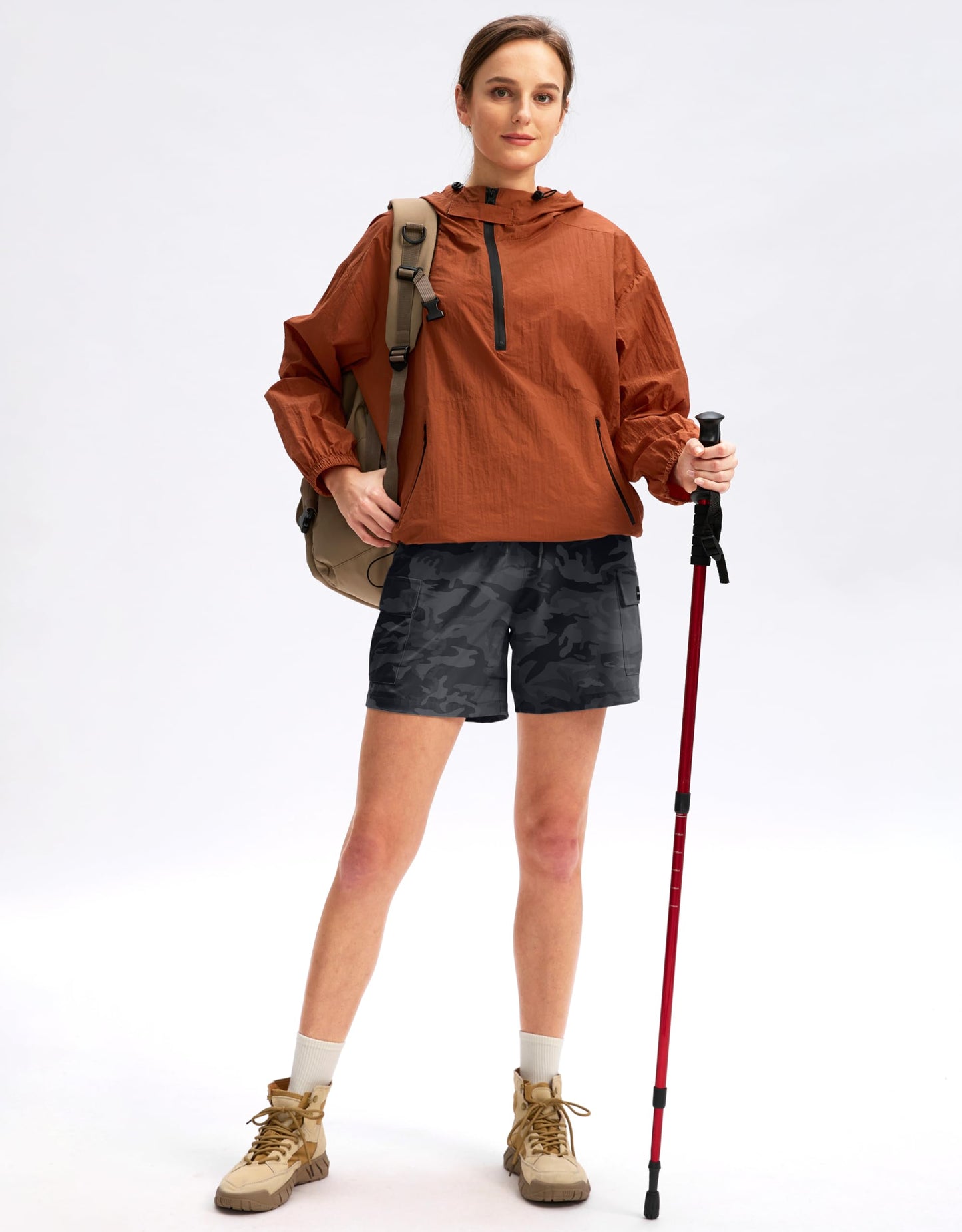 SANTINY Women's 5''/ 7''/9'' Hiking Cargo Shorts Quick Dry Lightweight Summer Shorts for Women Athletic Golf Zipper Pockets(GreyCamo_M)