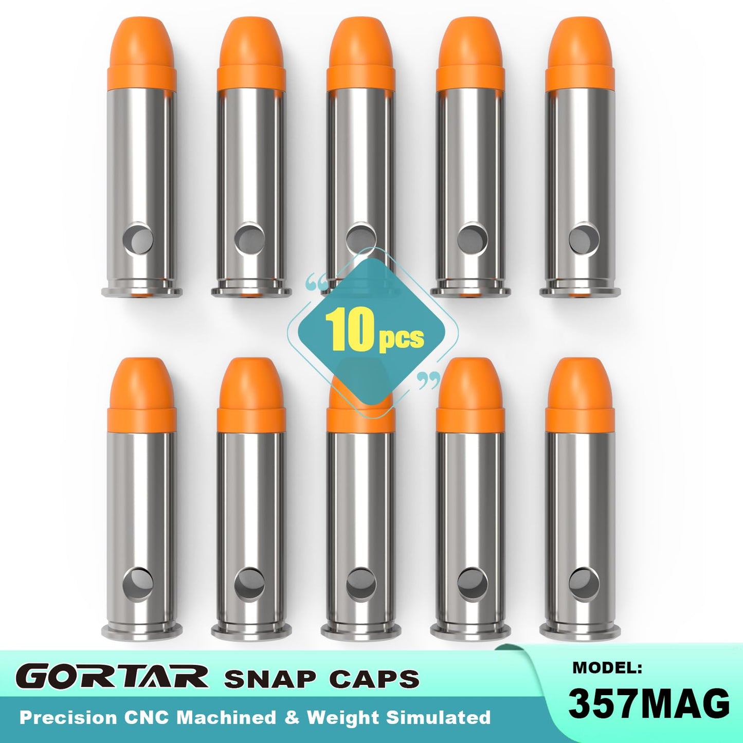GORTAR 357 MAG Snap Caps Training Dummy Rounds Practice Safe Loading Firing Close to Real Weight -10 Pcs
