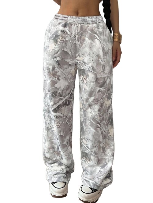 MakeMeChic Girl's Camo Sweatpants Elastic Waist Wide Leg Baggy Pants Multicolor 12 Years