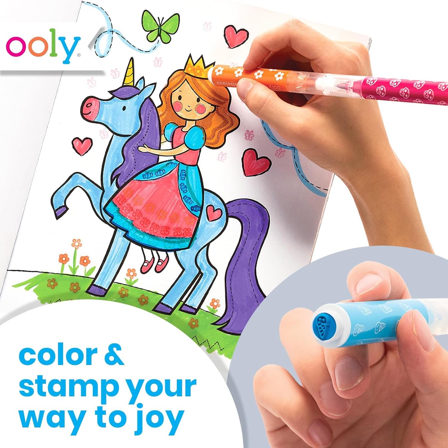 Ooly 18 Double-Sided Stamping Markers - Versatile Brush Tip & Stamp | Fun School Supplies