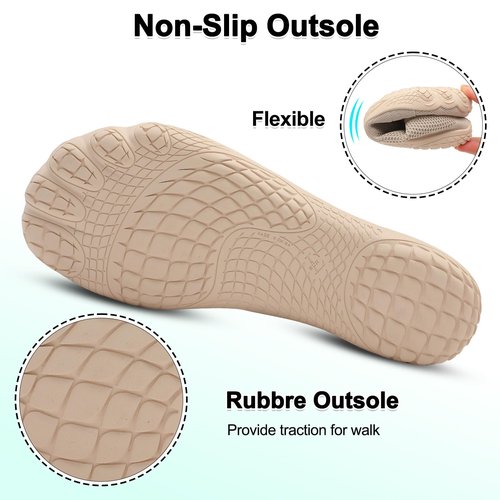LeIsfIt Walking Shoes for Women Slip on Barefoot Shoes Wide Minimalist Trail Running Sneakers Non-Slip Breathable Hiking Footwear Taupe Size 8.5