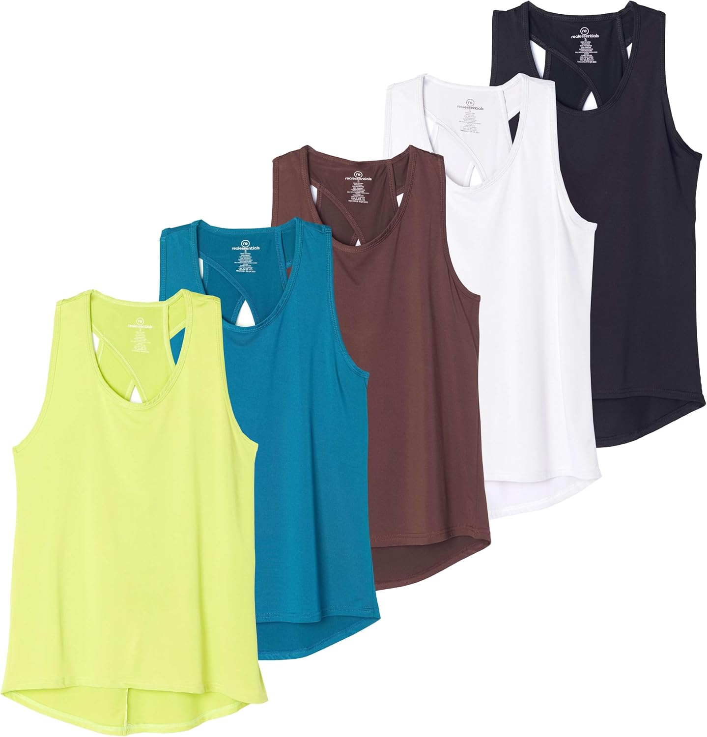 Real Essentials Women's Crossback Keyhole Workout Tank Top - 5 Pack, Dry-Fit Sleeveless Yoga (Plus Size Available)