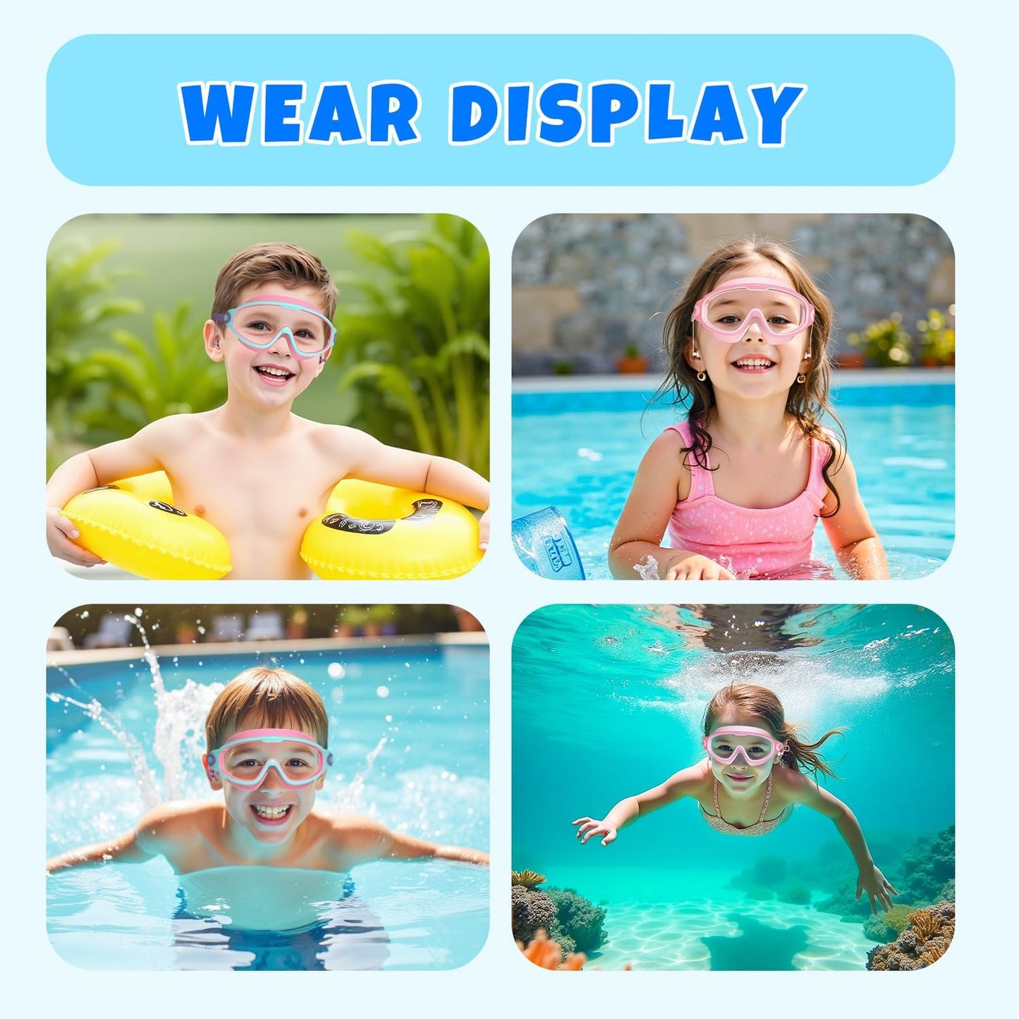Skiennix Swim Goggles for Kids 3-15 - Anti-Fog UV Protection with Earplugs | Large Frame, 2PCS