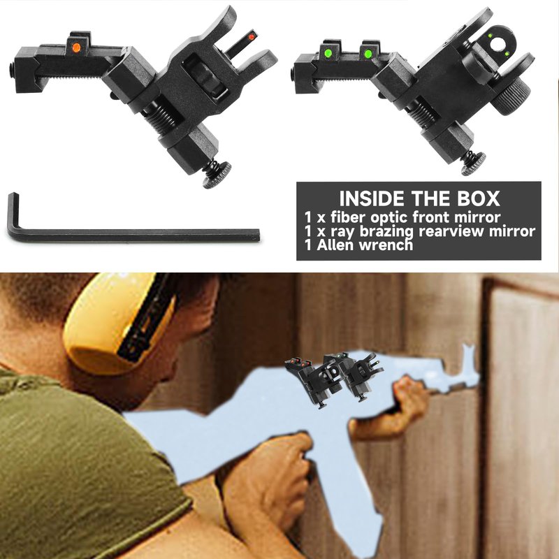TPRCOL 2nd 45-Degree Flip Up Front and Rear Sights, Black, with Green Red Fiber Optic Dots, Picatinny Rail Mount