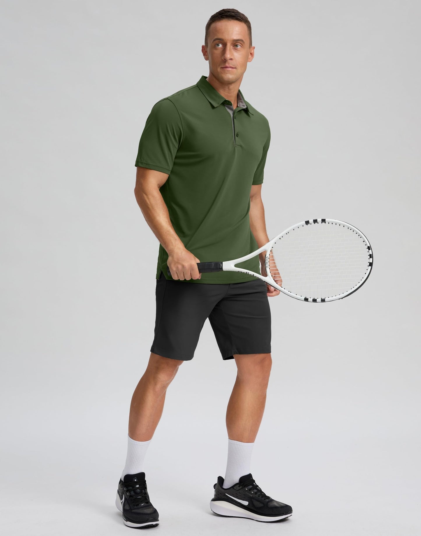 Men's Golf Shirts Dry Fit Moisture Wicking Performance Short Sleeve Collared Polo Shirts for Casual Athletic Business (Dark Green, 4XL)