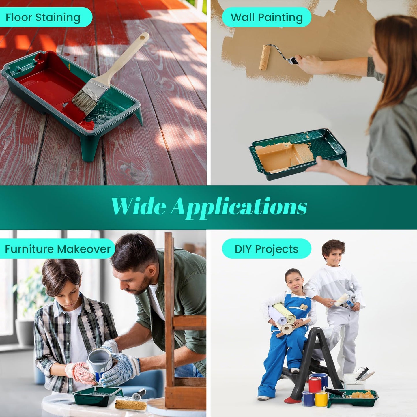 YiBaiBrush Paint Tray Liner, 4 Inch Paint Roller Tray with 15 Pcs Disposable Paint Liners, Small Paint Tray Set, Plastic Paint Pan, Easy to Clean House Painting Supplies for Walls, DIY Projects